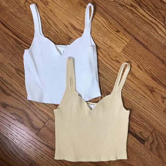 Forever 21 Cropped Knit Tanks Yellow and Cream Ribbed - Picture 1 of 8